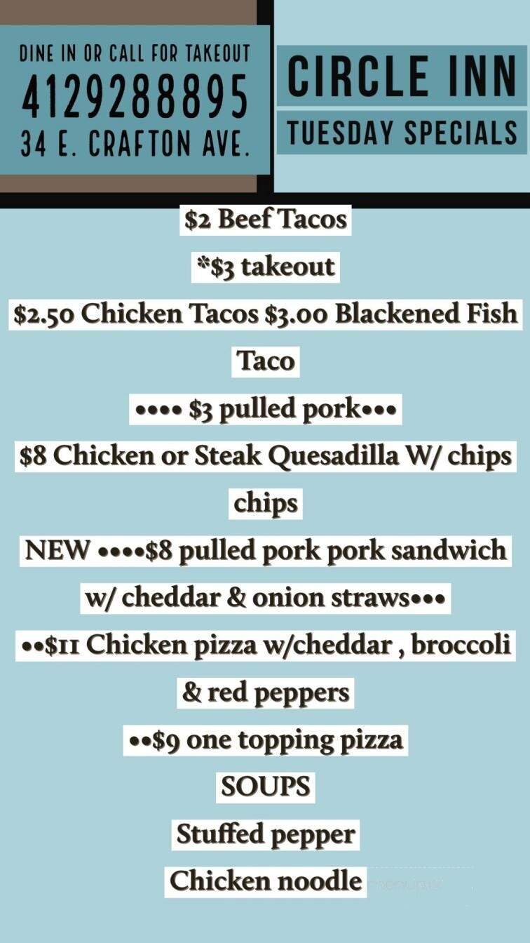 Circle Inn - Crafton, PA menu_pic