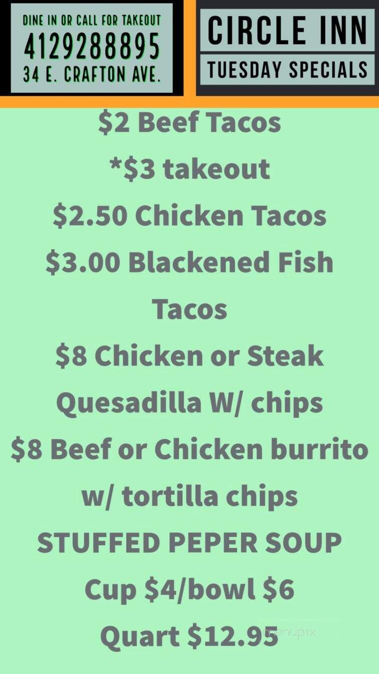 Circle Inn - Crafton, PA menu_pic