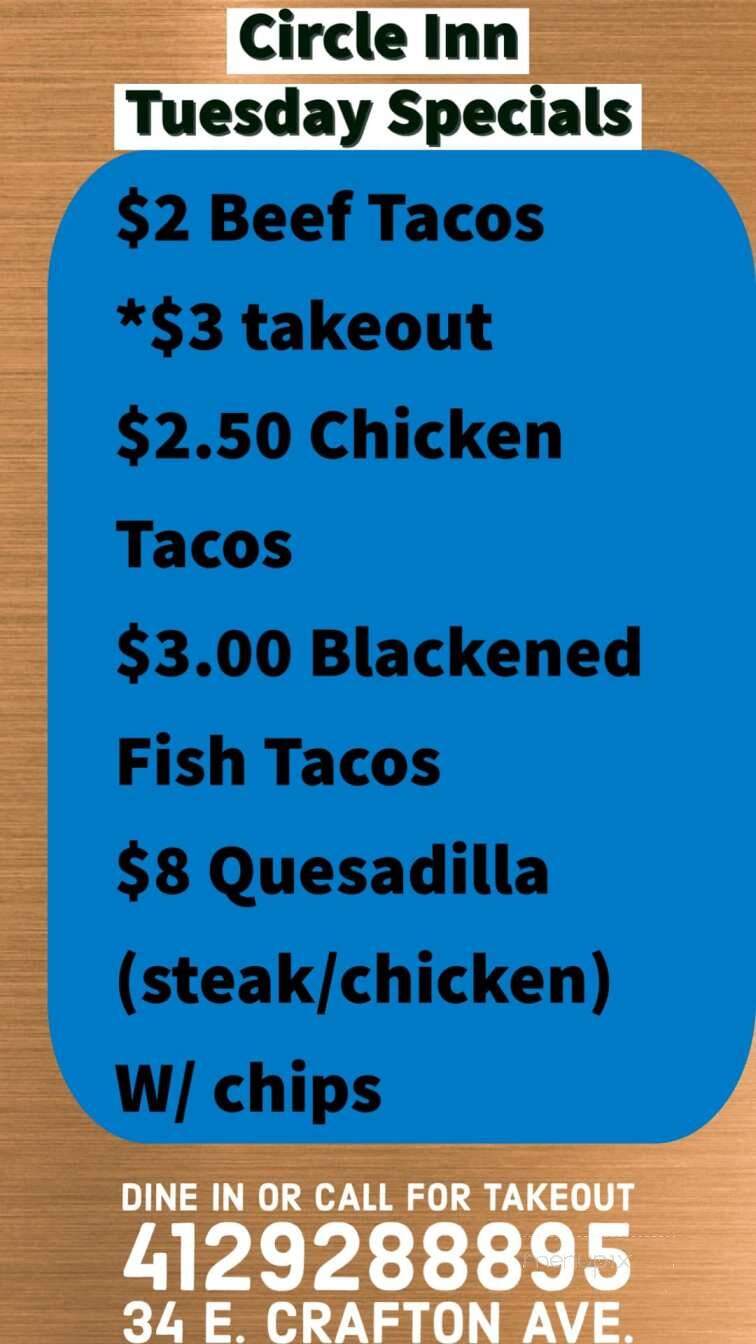 Circle Inn - Crafton, PA menu_pic