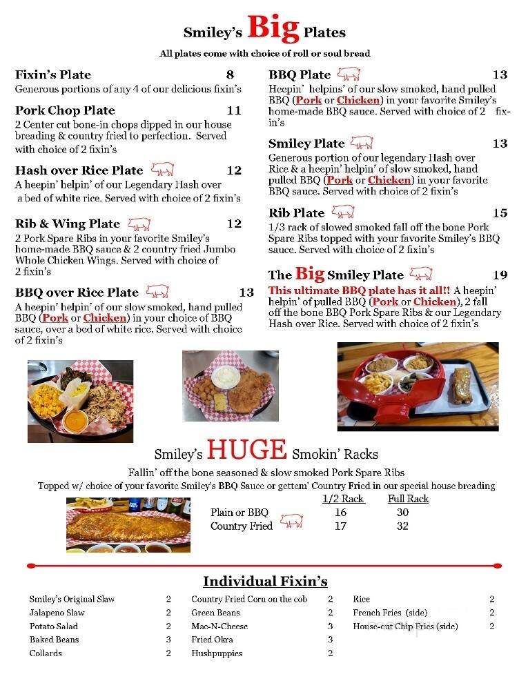 Smiley's Smokin BBQ - Elgin, SC menu_pic