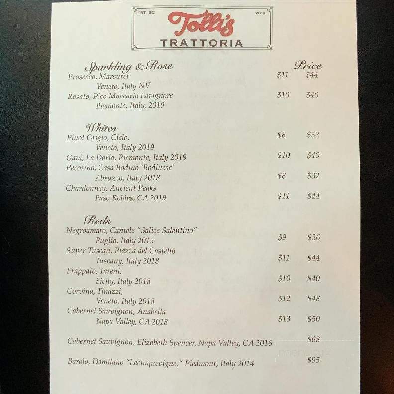 Tolli's Trattoria - Johns Island, SC menu_pic