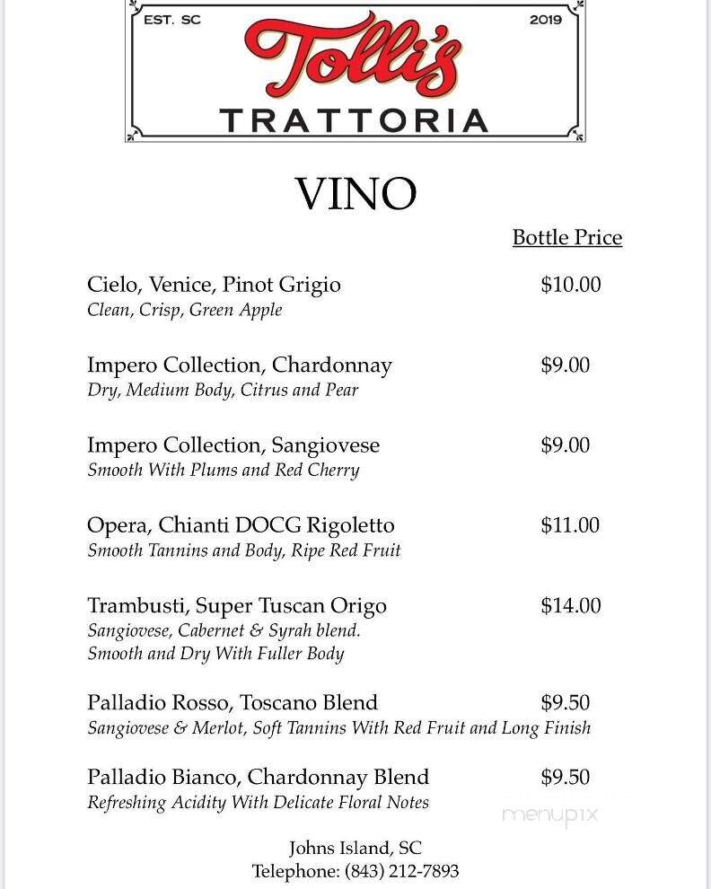 Tolli's Trattoria - Johns Island, SC menu_pic