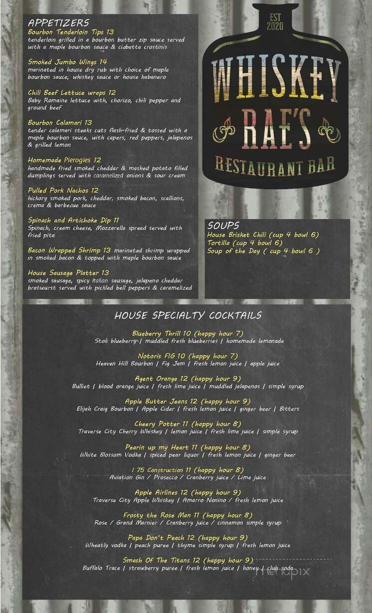 Whiskey Rae's - Rochester Hills, MI menu_pic