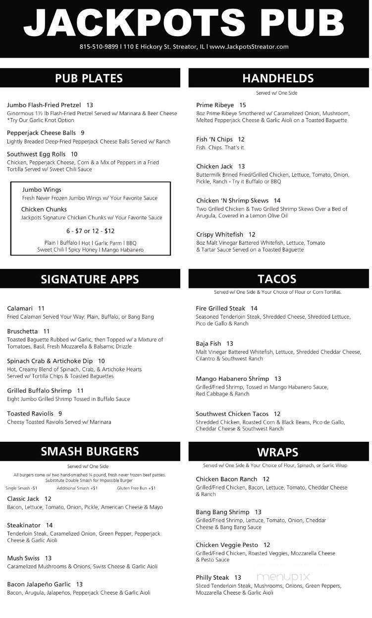 Jackpots Pub - Streator, IL menu_pic