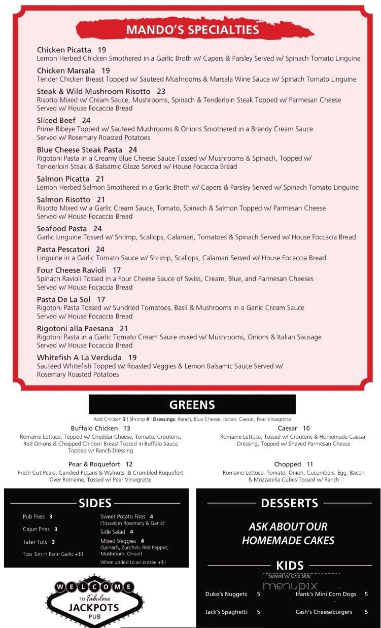 Jackpots Pub - Streator, IL menu_pic