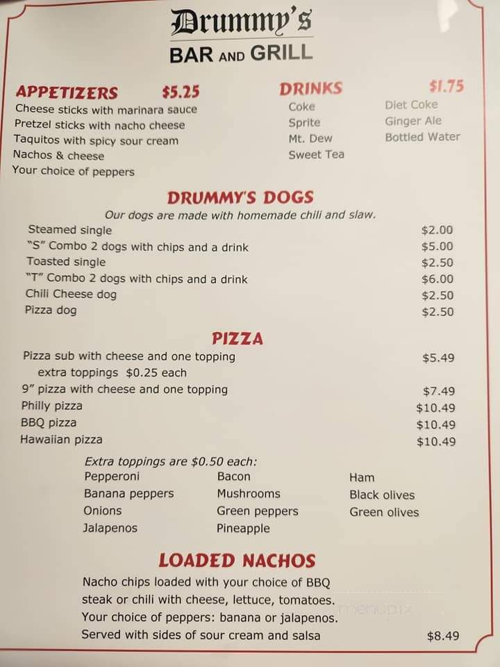 Drummy's Bar & Grill - Saint Albans, WV menu_pic
