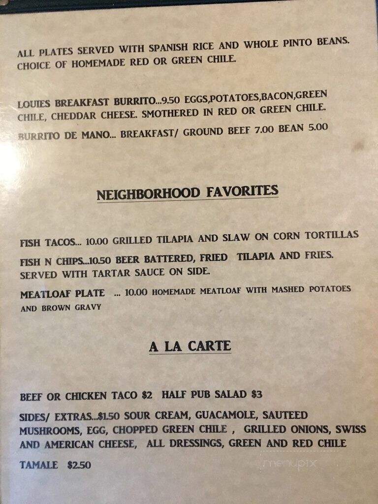 Louie's Pub & Grill - Albuquerque, NM menu_pic