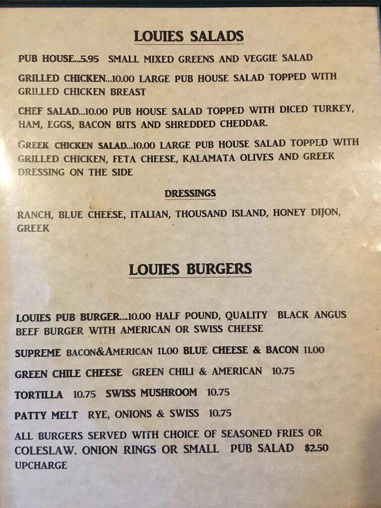 Louie's Pub & Grill - Albuquerque, NM menu_pic