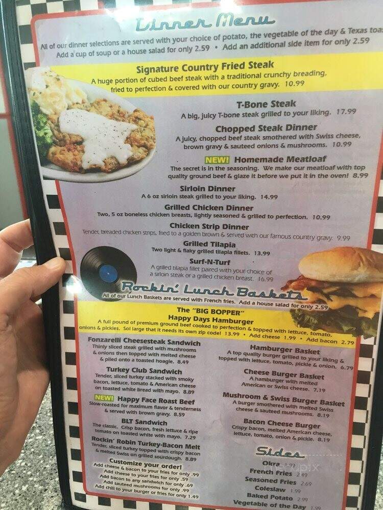 Happy Days Diner - Pauls Valley, OK menu_pic
