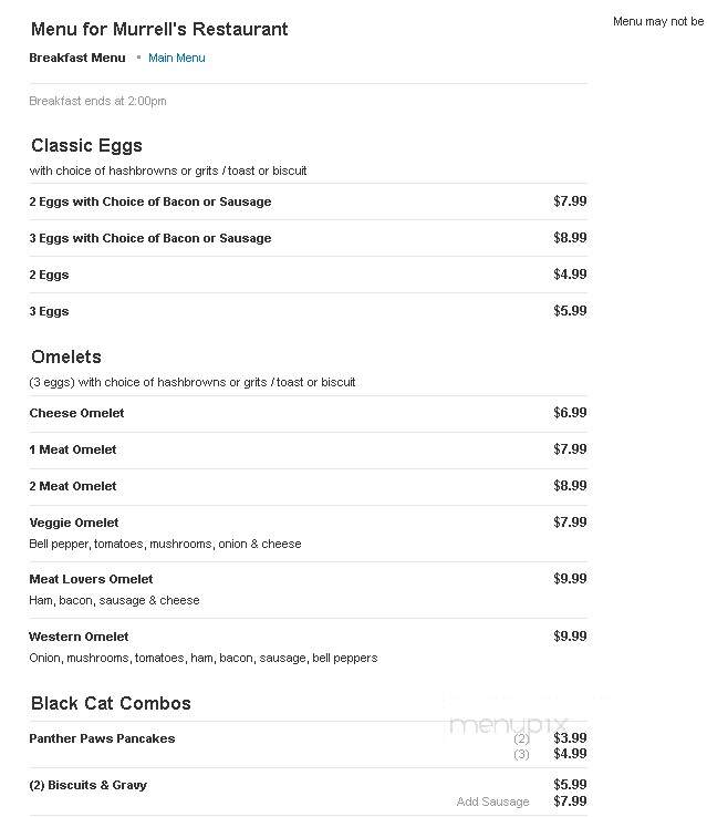 Murrell's Restaurant - Bossier City, LA menu_pic