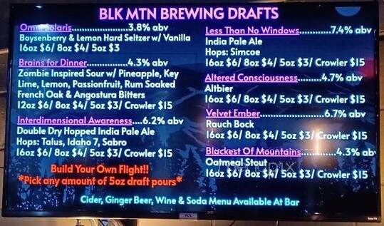 Black Mountain Brewing - Black Mountain, NC menu_pic