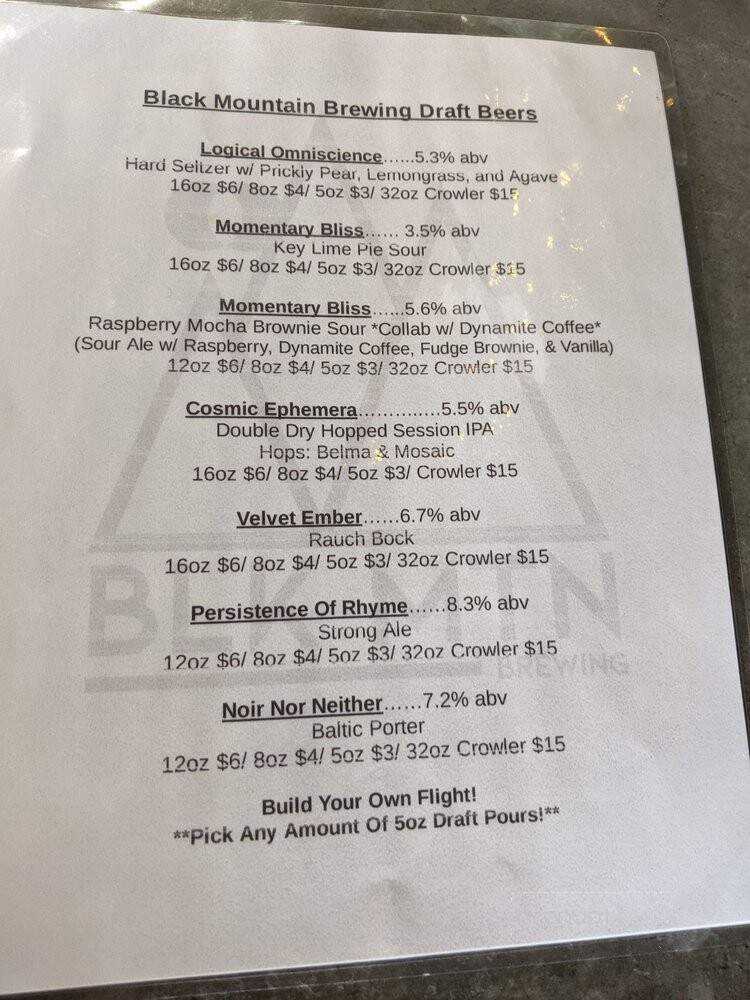 Black Mountain Brewing - Black Mountain, NC menu_pic