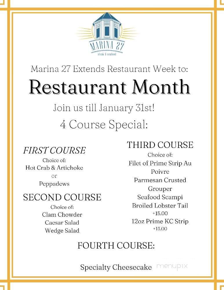 Marina 27 Steak & Seafood - Lake Lotawana, MO menu_pic