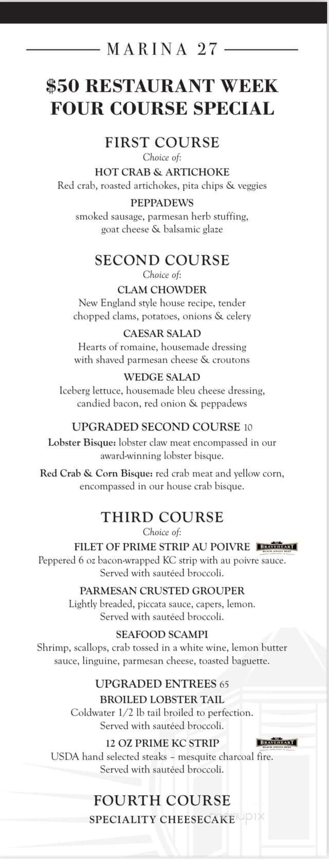 Marina 27 Steak & Seafood - Lake Lotawana, MO menu_pic