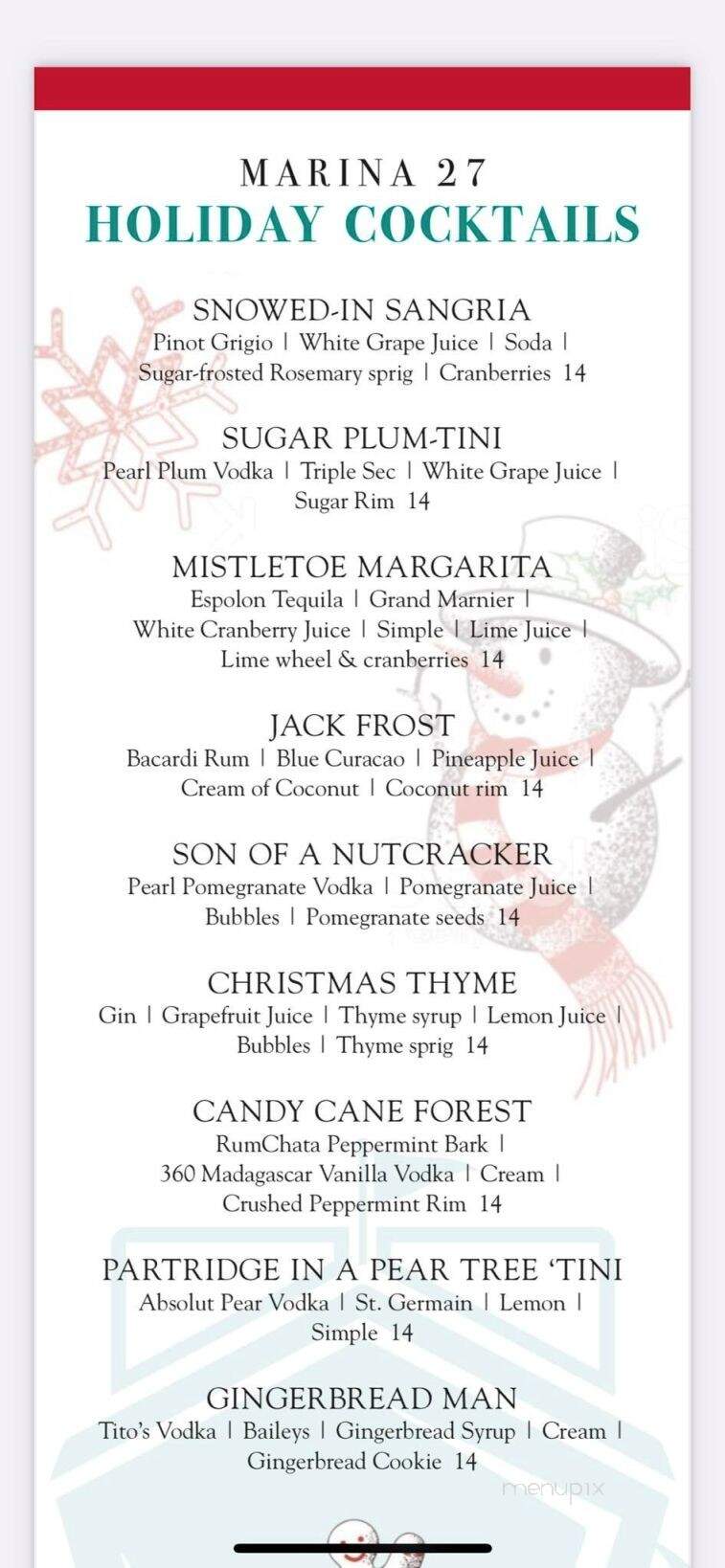 Marina 27 Steak & Seafood - Lake Lotawana, MO menu_pic