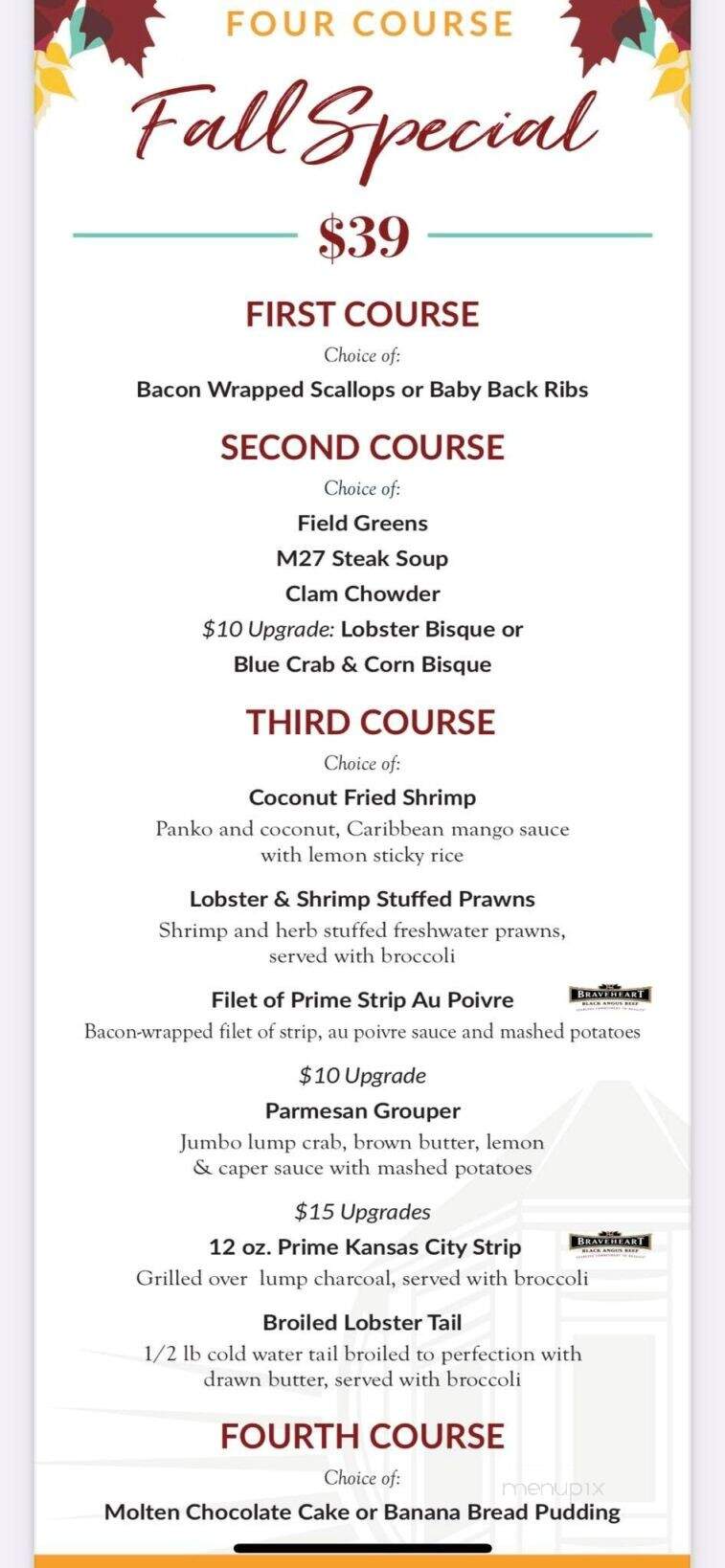 Marina 27 Steak & Seafood - Lake Lotawana, MO menu_pic