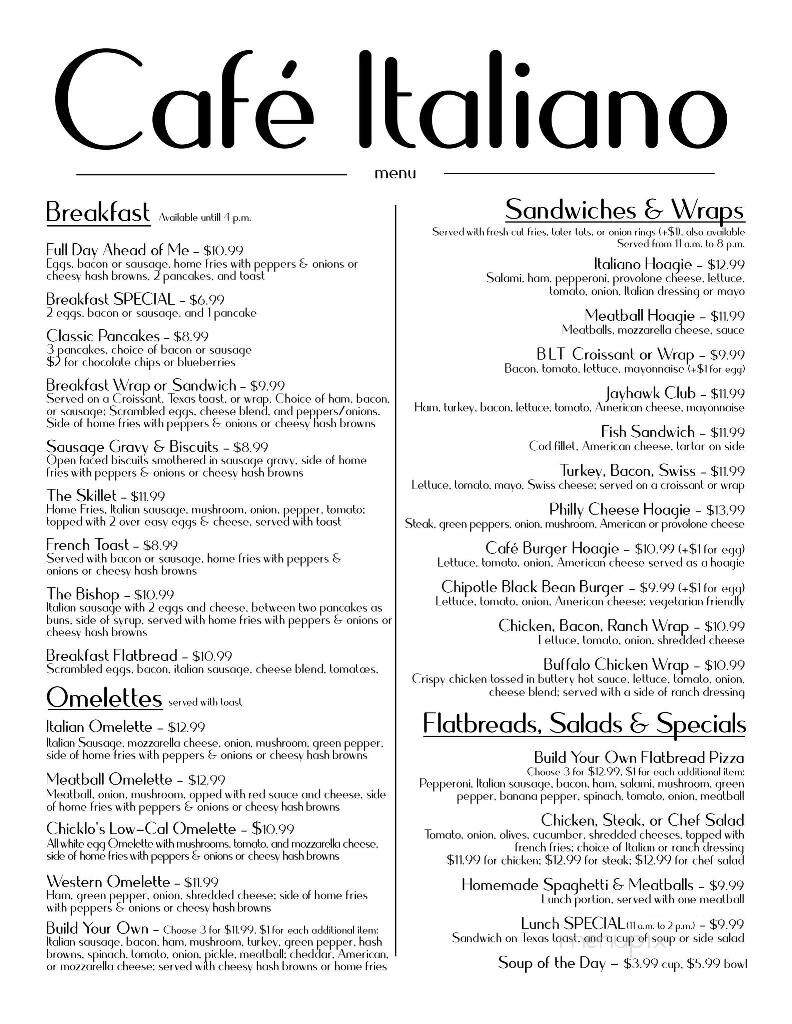 Cafe Italiano - Jeannette, PA menu_pic