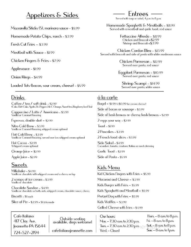 Cafe Italiano - Jeannette, PA menu_pic