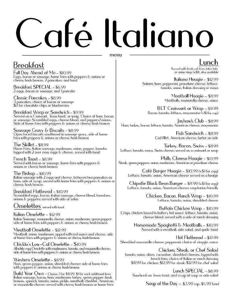 Cafe Italiano - Jeannette, PA menu_pic