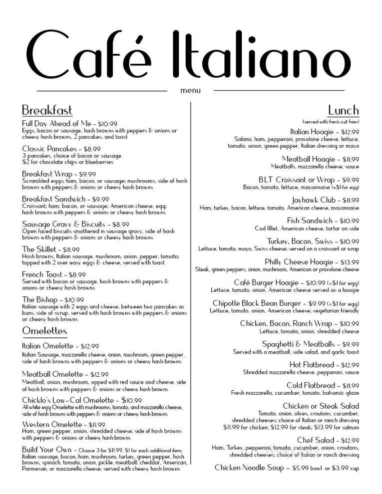Cafe Italiano - Jeannette, PA menu_pic