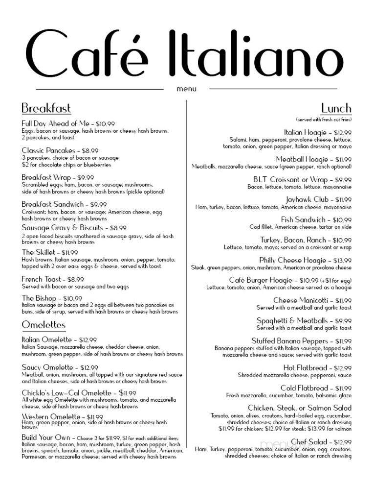 Cafe Italiano - Jeannette, PA menu_pic