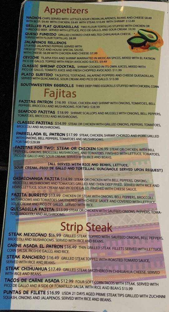 El Patron Mexican Grill & Cantina - Chardon, OH menu_pic