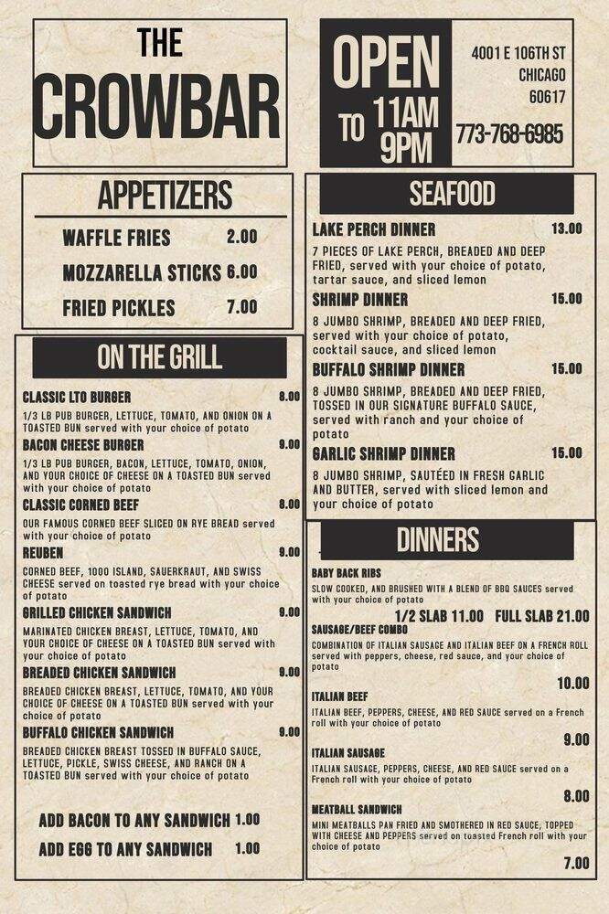 Crow Bar - Chicago, IL menu_pic