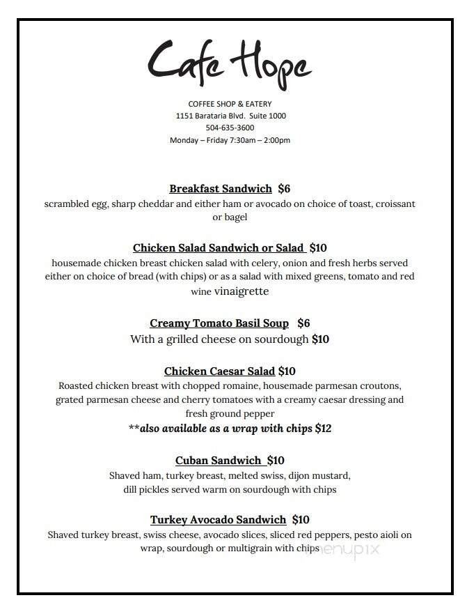 Cafe Hope - Marrero, LA menu_pic