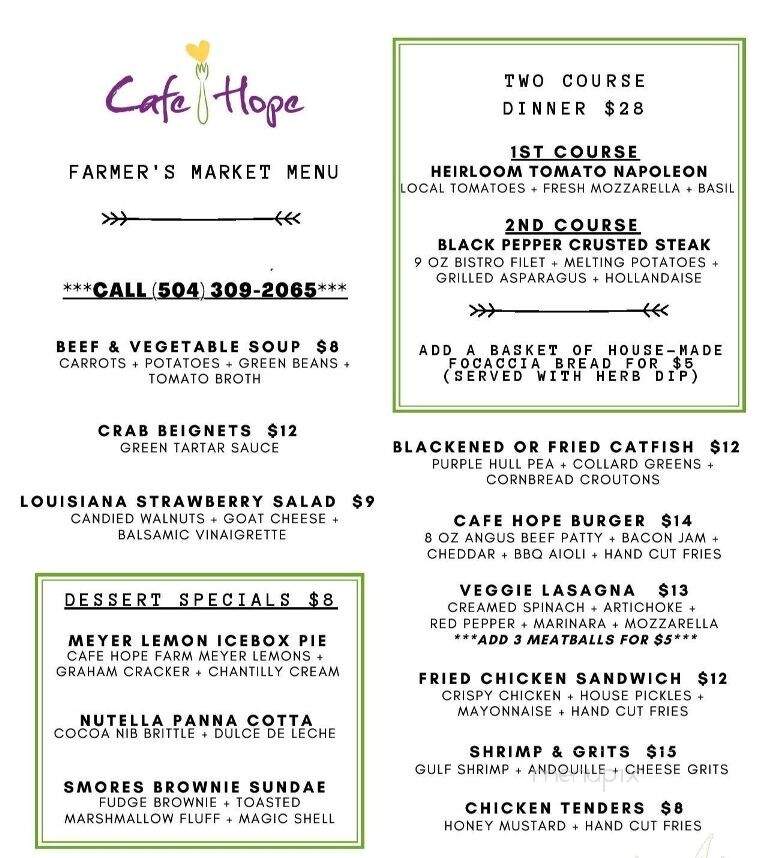 Cafe Hope - Marrero, LA menu_pic