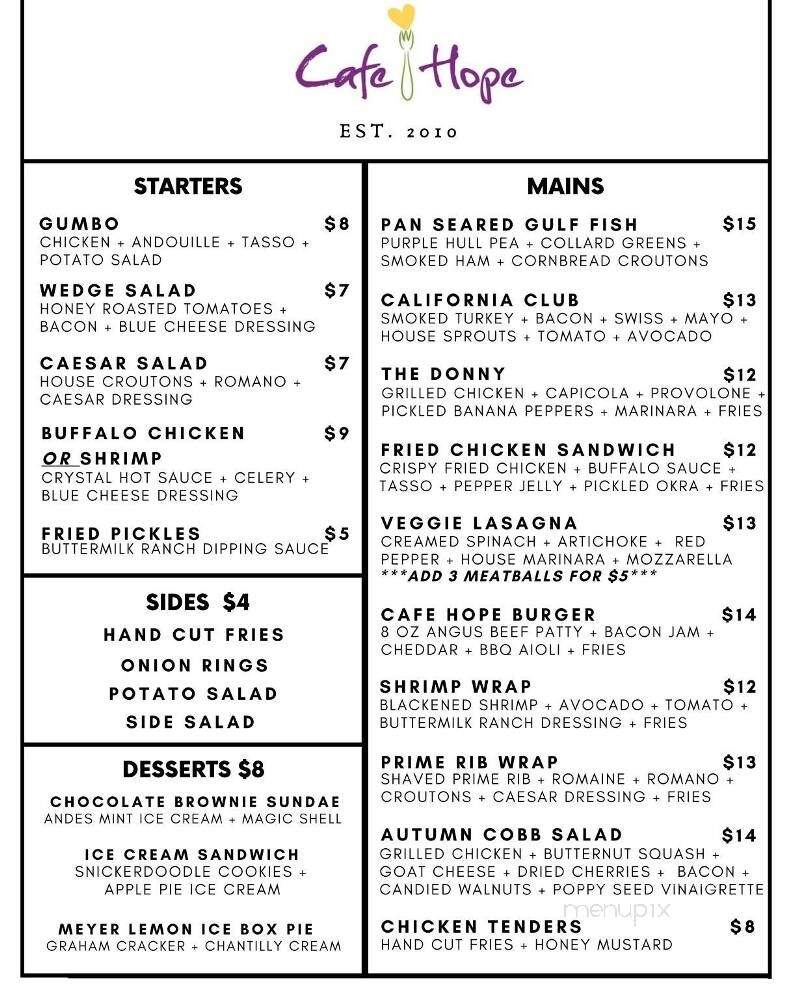 Cafe Hope - Marrero, LA menu_pic