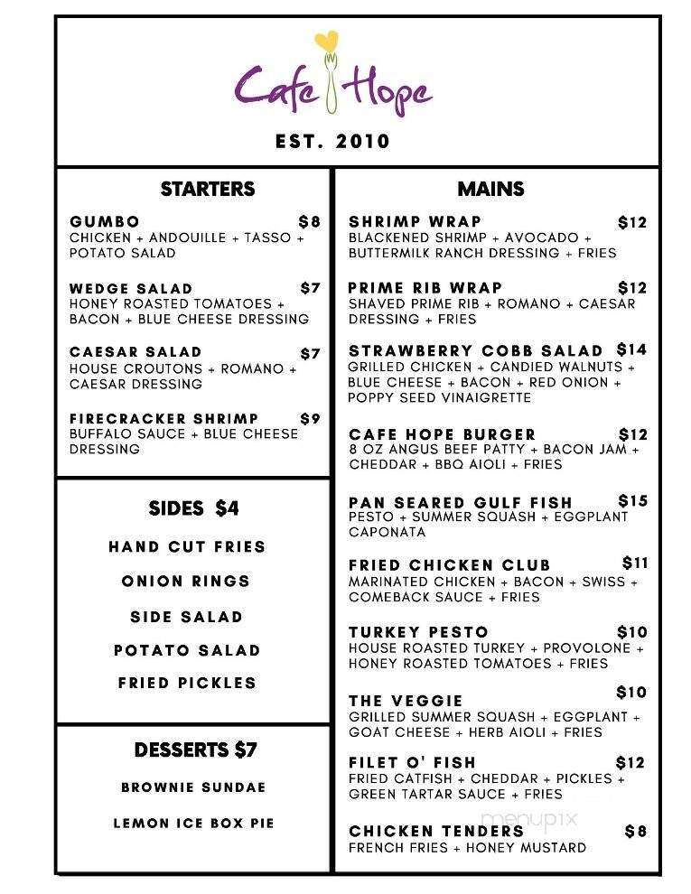 Cafe Hope - Marrero, LA menu_pic