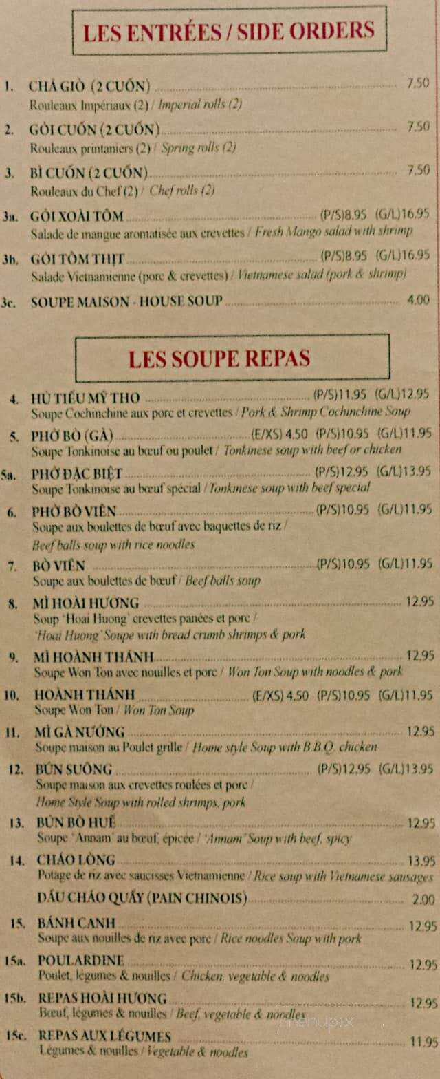 Restaurant Hoai Huong - Montreal, QC menu_pic