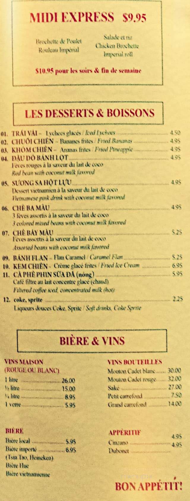 Restaurant Hoai Huong - Montreal, QC menu_pic