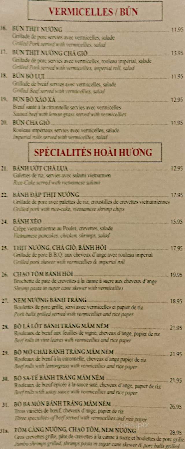 Restaurant Hoai Huong - Montreal, QC menu_pic