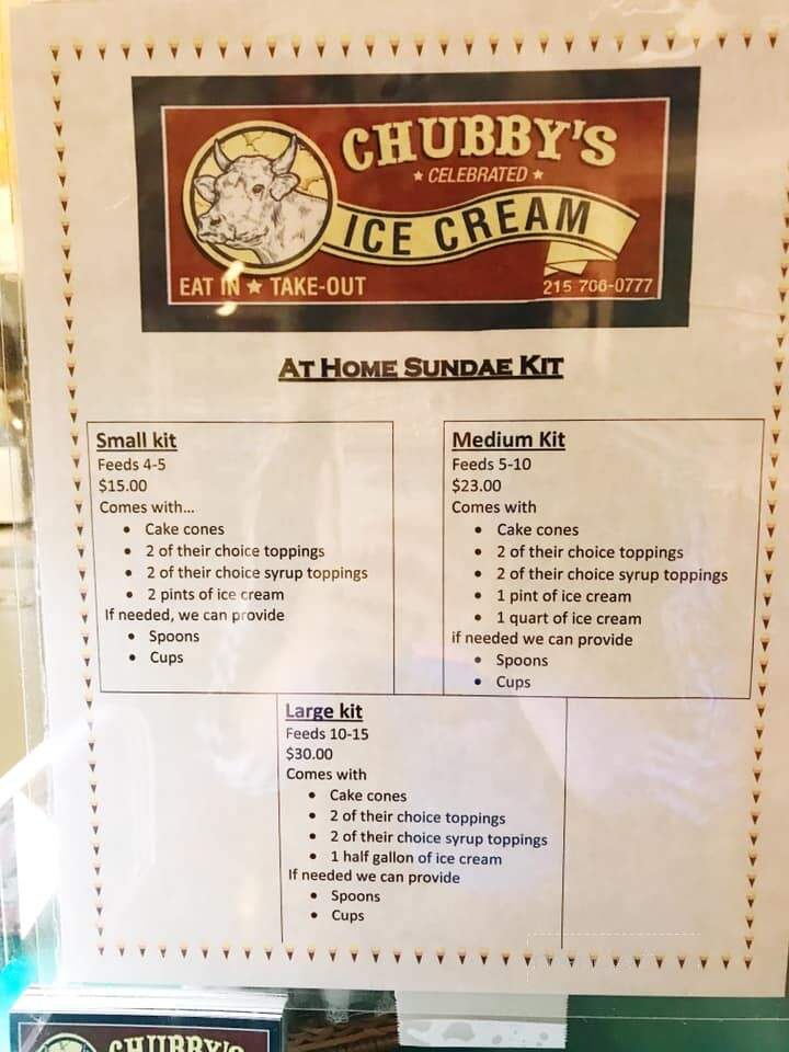 Chubby's Dairy Barn - Pipersville, PA menu_pic