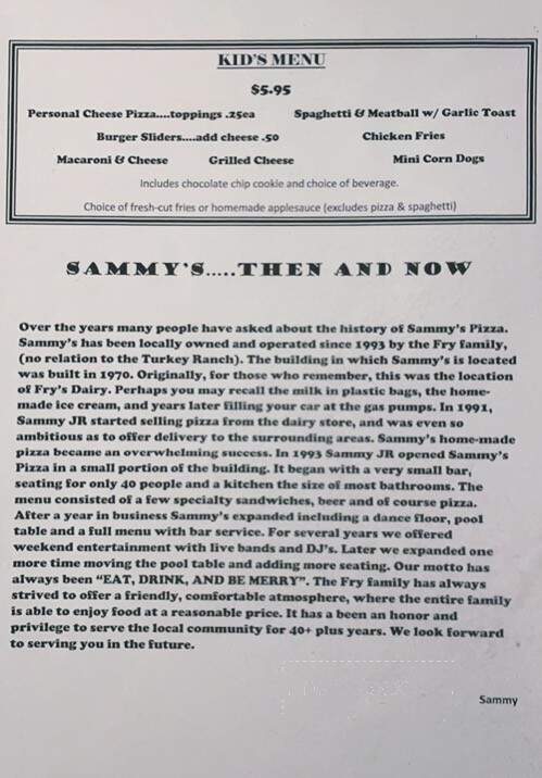 Sammy's Pizza - Muncy, PA menu_pic