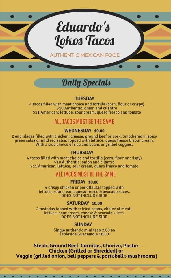Eduardo's Lokos Tacos - Tavares, FL menu_pic