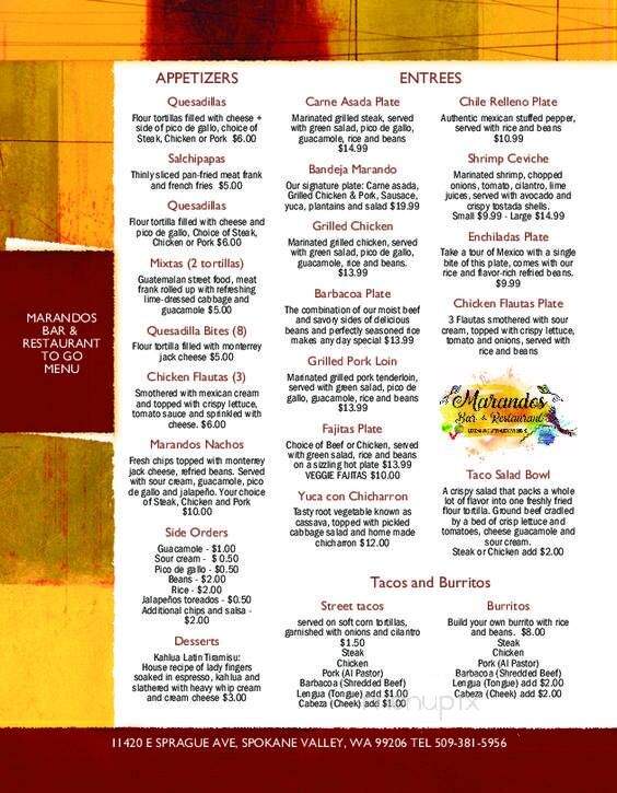 Marandos Bar & Restaurant - Spokane Valley, WA menu_pic