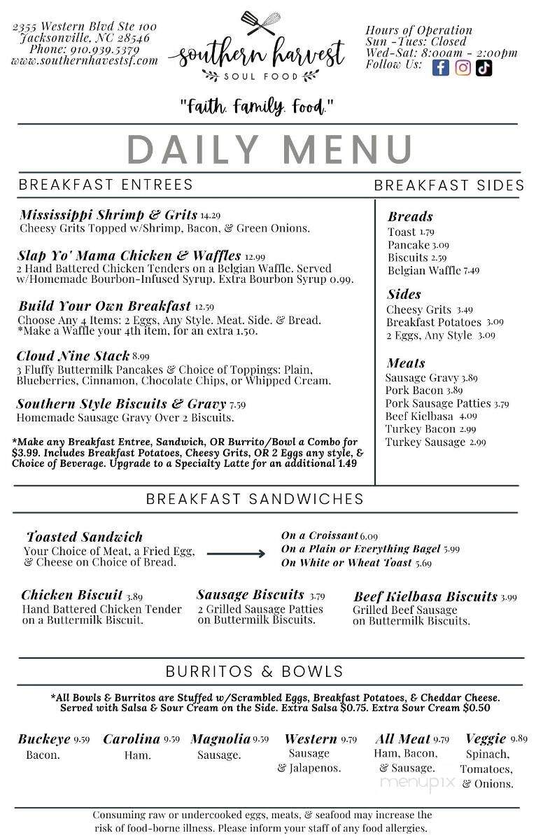 Southern Harvest Soul Food - Jacksonville, NC menu_pic