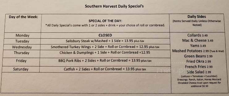 Southern Harvest Soul Food - Jacksonville, NC menu_pic