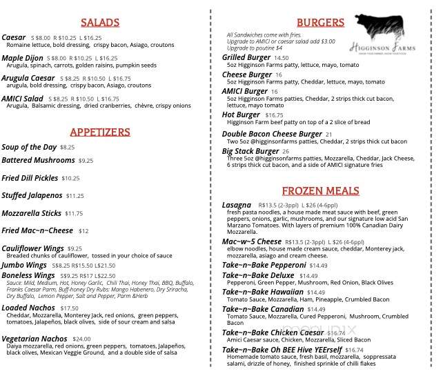 Amici Pizzeria and Family Restaurant - Meaford, ON menu_pic