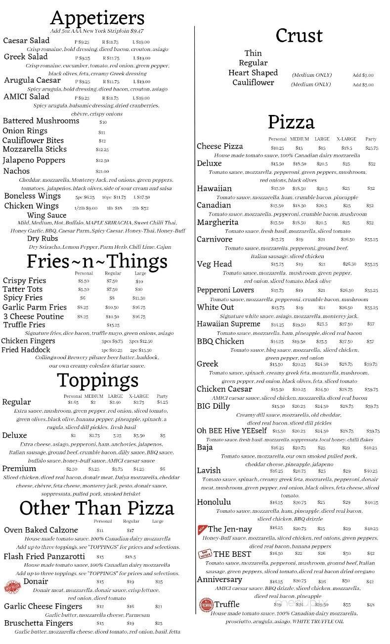 Amici Pizzeria and Family Restaurant - Meaford, ON menu_pic