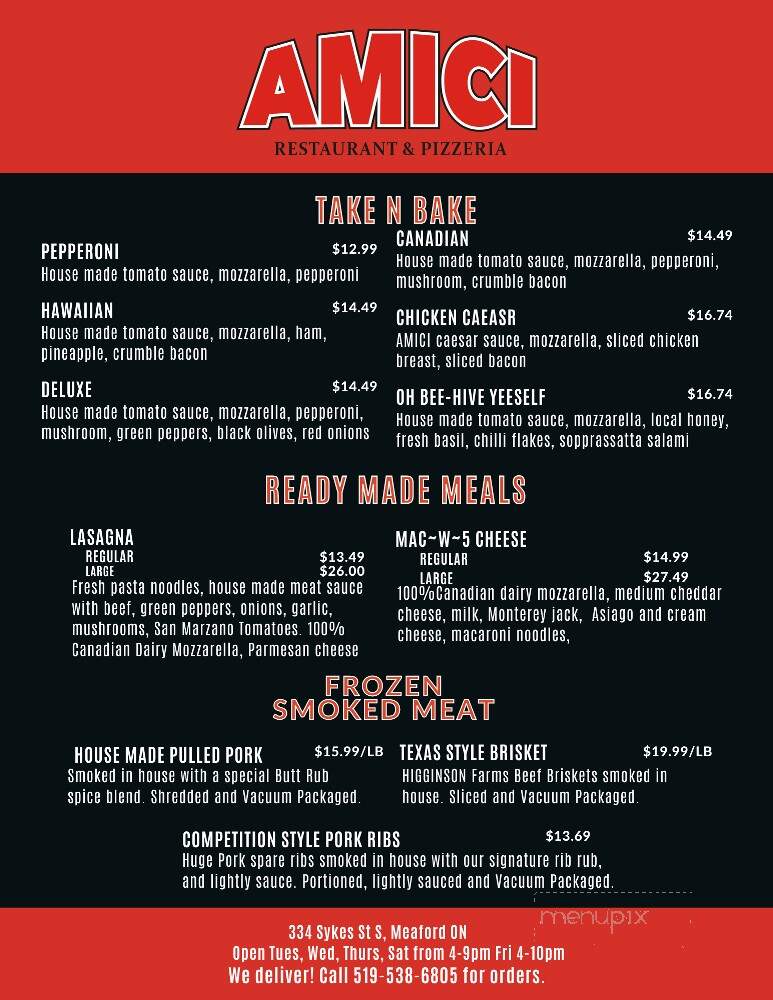Amici Pizzeria and Family Restaurant - Meaford, ON menu_pic
