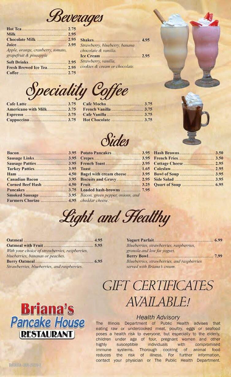 Briana's Pancake House - Elgin, IL menu_pic