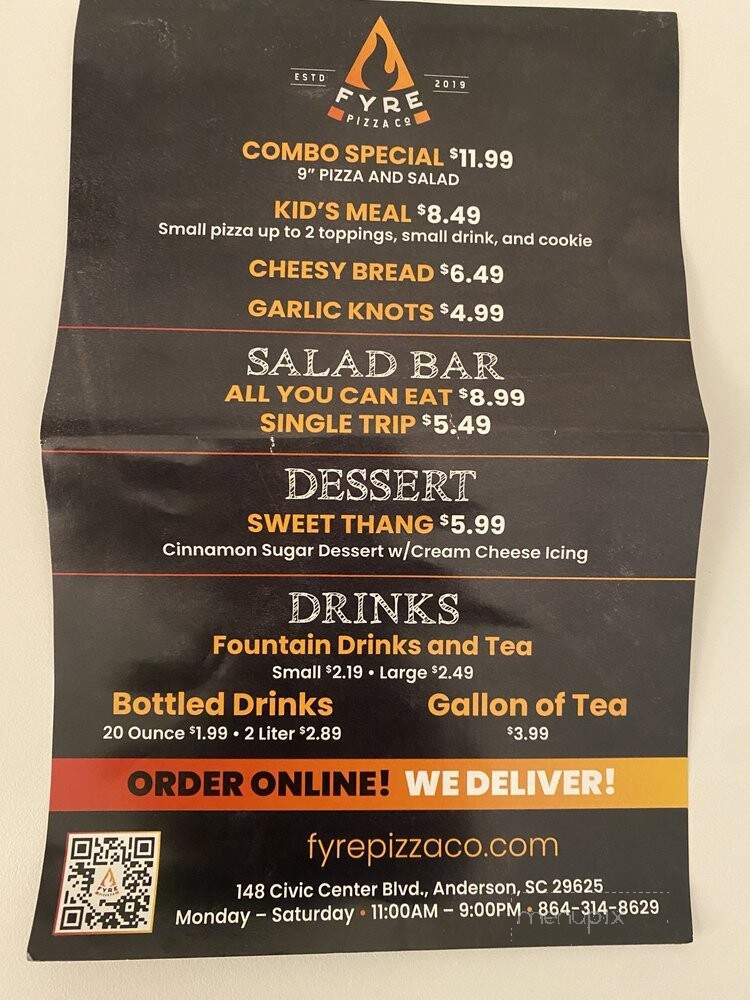 Fyre Pizza - Anderson, SC menu_pic