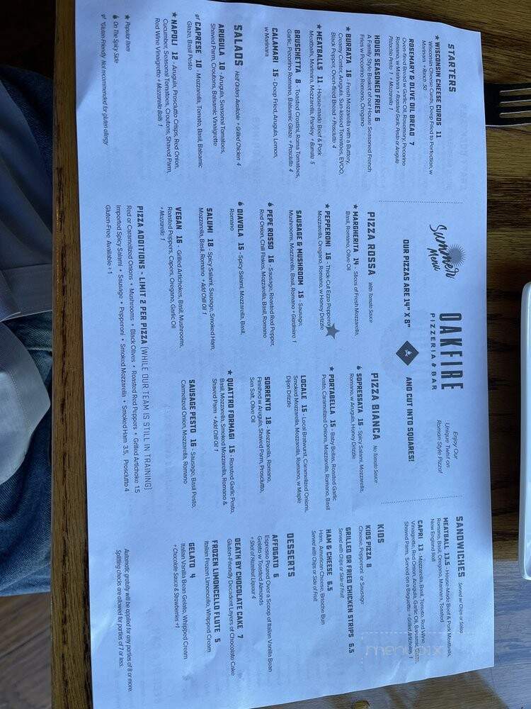 Oakfire Pizzeria & Bar - Minocqua, WI menu_pic