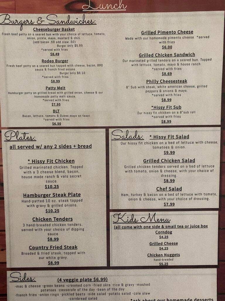 Vals Southern Kitchen - Chesnee, SC menu_pic