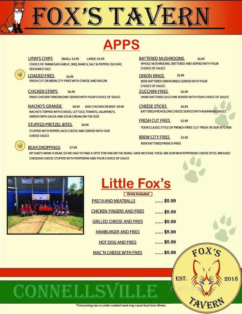 Fox's Tavern - Connellsville, PA menu_pic