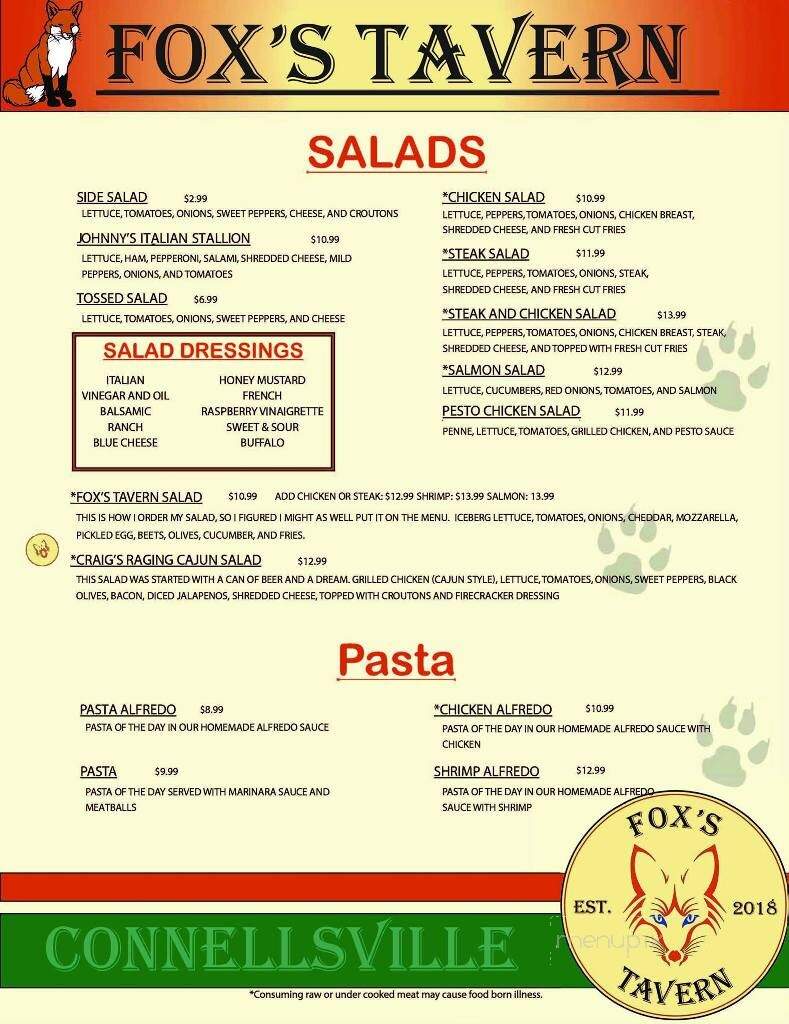 Fox's Tavern - Connellsville, PA menu_pic
