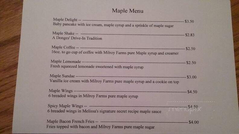 Donges Drive-In - Meyersdale, PA menu_pic